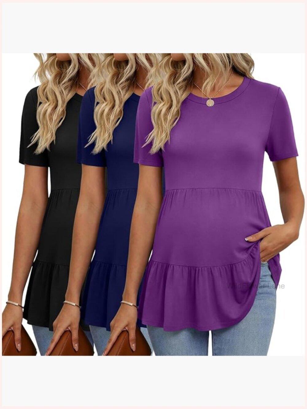 3 Pack Maternity Tees Short Sleeve Ruffle Blouse Peplum Tops Nursing Shirt